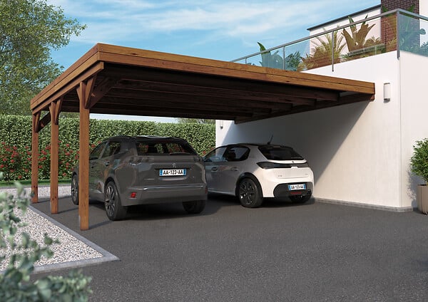 CERLAND - Carport bois Double Victor adossable - L.602xH.269xP.512cm - large
