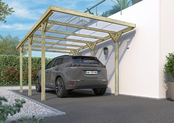 CERLAND - Carport bois traité Jean 1 voiture - L.304xP.512xH.252cm - large