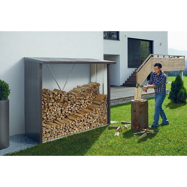 BIOHORT - Bucher à bois en acier WoodStock 230 - Gris foncé métallique - L.229xH.199xP.102cm - large