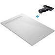 U-TILE - Receveur de douche blanc 100 x 80 cm en résine aspect ardoise - grille caniveau - vignette