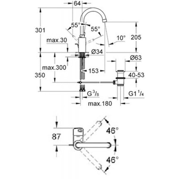 GROHE - Mitigeur de lavabo avec bonde H 30 cm bec courbé - Concetto - 32629002 - Taille L - large