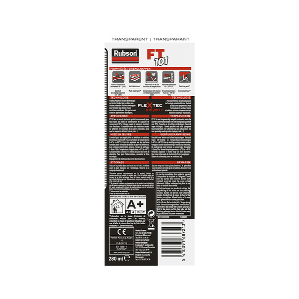 RUBSON - Mastic Joint Fissure Colle - Transparent - Lot de 2 cartouche - 280ml - large