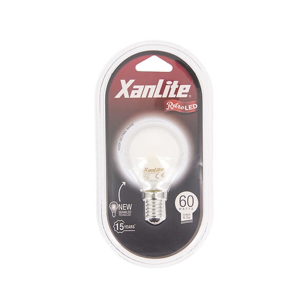 XANLITE - Ampoule Filament LED opaque, culot E14, puissance équivalente 60W, flux 806 lm, lumière blanc neutre 4000 K, usage intérieur, idéale bureau, cuisine et salle de bain - large