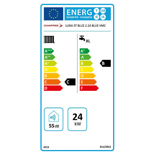 CHAPPEE - Chaudière Gaz BasNox Luna ST Blue Compact 2.24 Chappée 24 kW / VMC Complète (Douilles + Dosseret) avec Thermostat Connecté - large