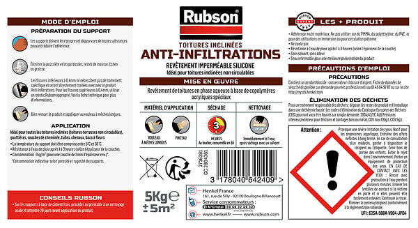 RUBSON - Enduit étanchéité toiture anti-infiltrations - Gris 5kg - large