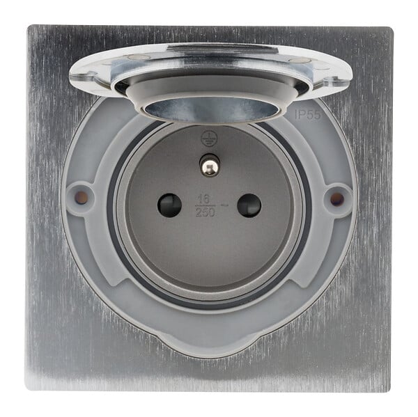 ZENITECH - Prise de sol aluminium brossé - étanche IP55 - 16A - large