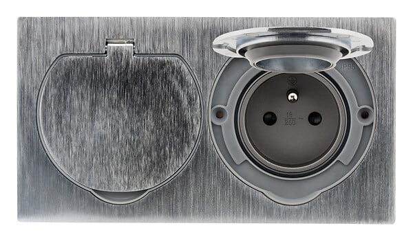 ZENITECH - Prise double de sol encastrable - Aluminium brossé - IP55 - large