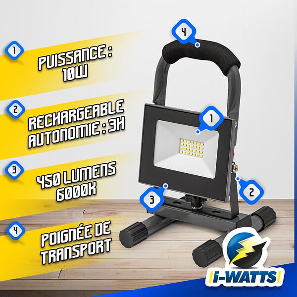I-WATTS - Projecteur led rechargeable 10W - large