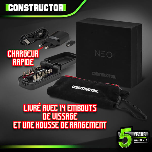 CONSTRUCTOR - Tournevis rechargeable 4V lithium avec accessoires - 4.5Nm - large