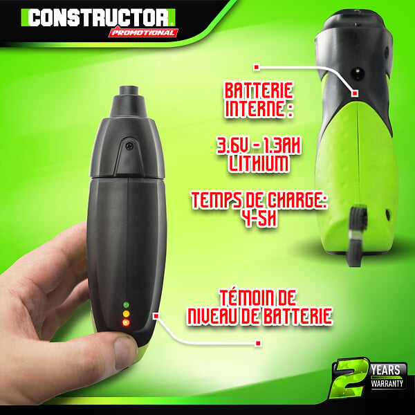 CONSTRUCTOR - Tournevis rechargeable 3.6V lithium 1.3Ah - large