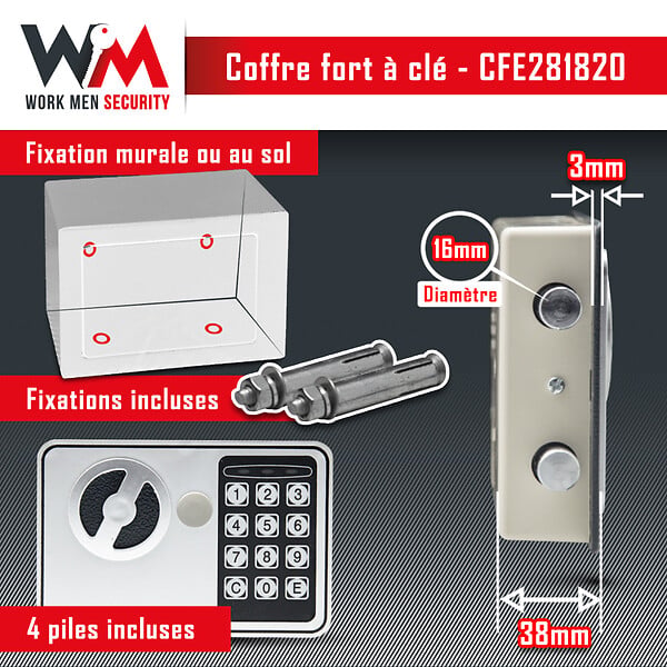 WORKMEN SECURITY - Coffre fort électronique 28x18x20cm - Work Men - large