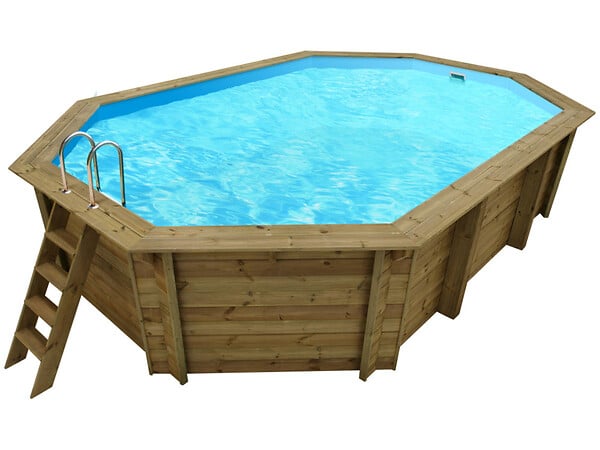 HABITAT ET JARDIN - Piscine bois " Cancun " - 6.53 x 4.41 x 1.45 m + Bâche à bulles 180 µ - Bâche hiver 280 g/m² - large