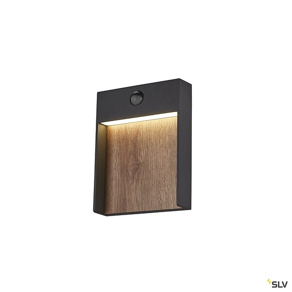 SLV - Applique extérieure SLV FLATT SENSOR, anthracite/imoitation bois, LED, 16W, détecteur de mouvements - large