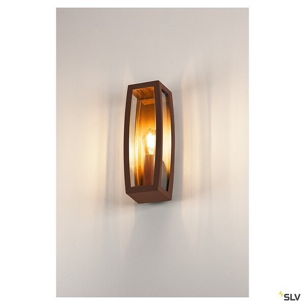 SLV - Applique extérieure SLV MERIDIAN BOX, diffuseur transparent/rouille, E27, 25W max, IP55 - large