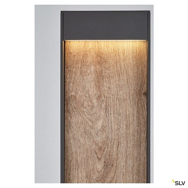 SLV - Borne extérieur SLV FLATT 100 anthracite/imitation bois avec LED intégrée pour éclairage extérieur, Hauteur 100 cm - large