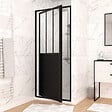 AURLANE - Porte de douche pivotante 80x200cm type atelier - Profilés noir mat Verre 5mm - WORKSHOP GLOSSY - vignette