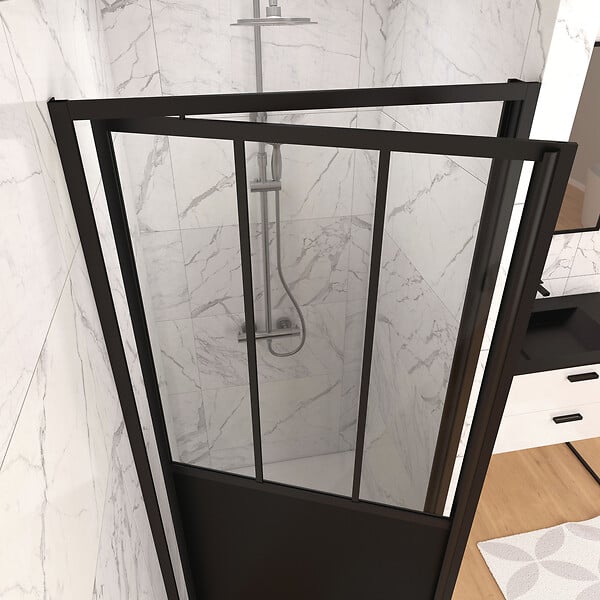 AURLANE - Porte de douche pivotante 80x200cm type atelier - Profilés noir mat Verre 5mm - WORKSHOP GLOSSY - large