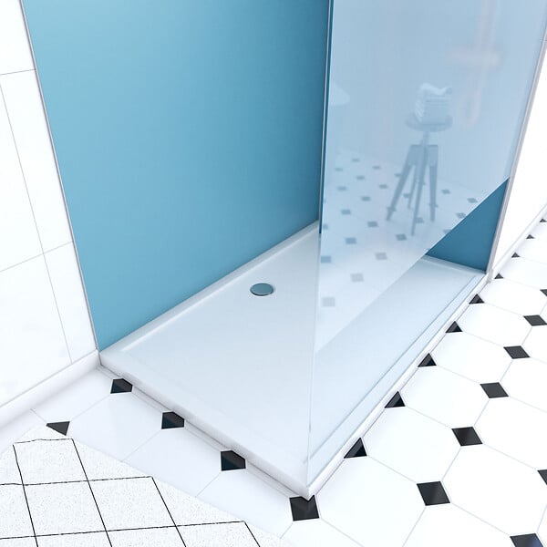 AURLANE - Pack Douche a l'Italienne 90x120 - Kit Panneaux Muraux Bleu/Chrome + Receveur + Paroi Depolie 8 mm - large