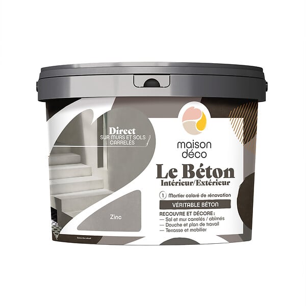 MAISON DECO - Enduit décoratif béton - Le Béton Zinc - Gris - 5kg - large