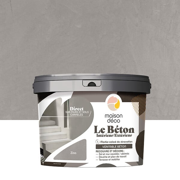 MAISON DECO - Enduit décoratif béton - Le Béton Zinc - Gris - 5kg - large