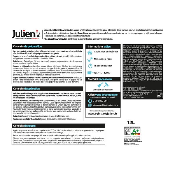 JULIEN - Peinture intérieure couvrante - Blanc Satin - 12L - large