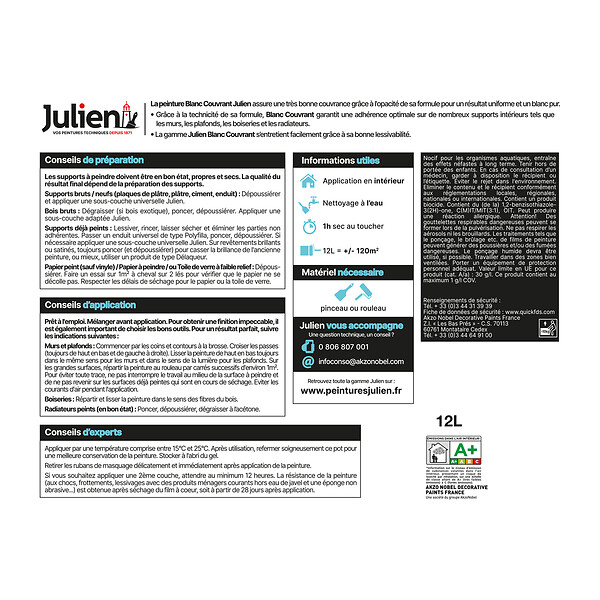 JULIEN - Peinture intérieure mate - Blanc Couvrant - 12L - large