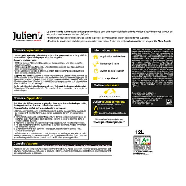 JULIEN - Peinture intérieure rapide - Blanc - Velours - 12L - large