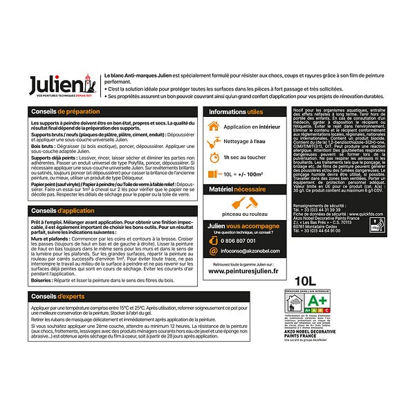 JULIEN - Peinture intérieure velours anti-marques - Blanc - 10L - large