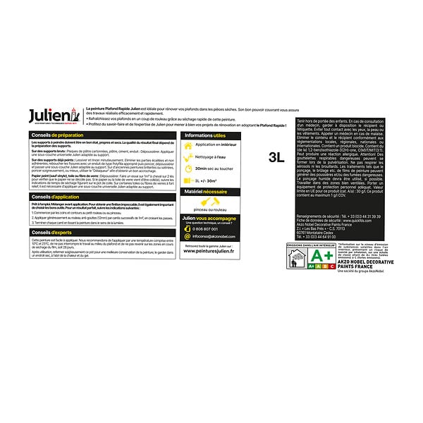 JULIEN - Peinture plafond - Julien Plafond Rapide - Blanc - 3L - large