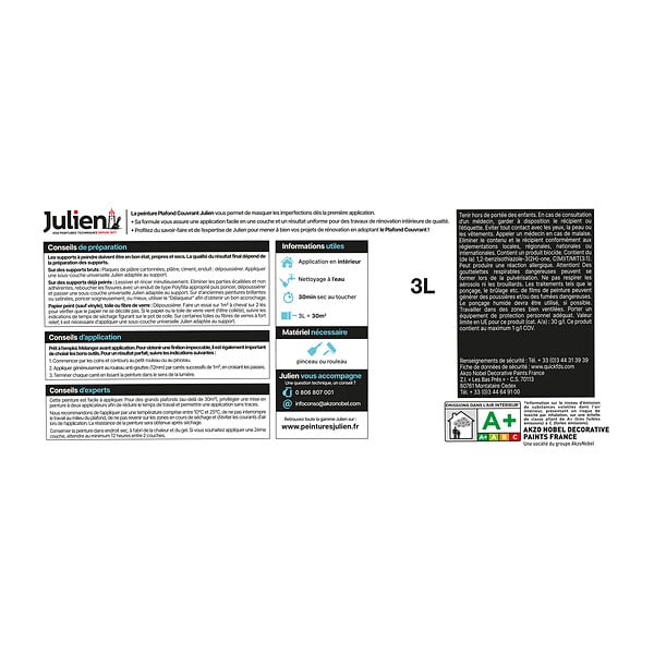 JULIEN - Peinture Plafond couvrant - Blanc - Mat - 3L - large