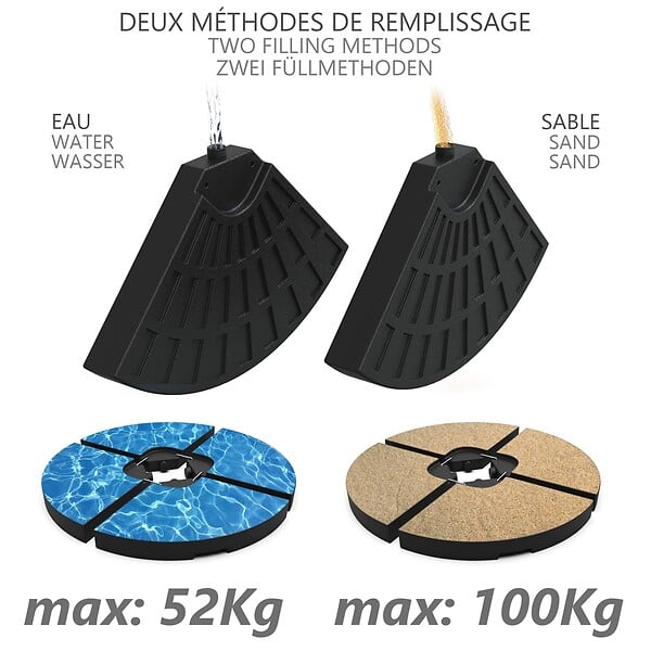 VOUNOT - Dalle de lestage pour parasol remplissage 52L 4 pcs Noires - large