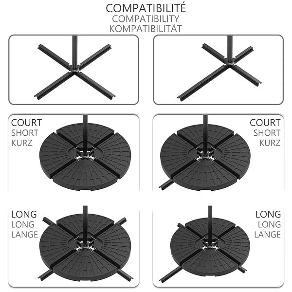 VOUNOT - Dalle de lestage pour parasol remplissage 52L 4 pcs Noires - large