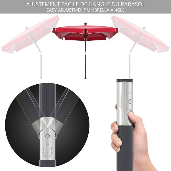 VOUNOT - Parasol rectangulaire 2x1.25m avec housse de protection rouge - large