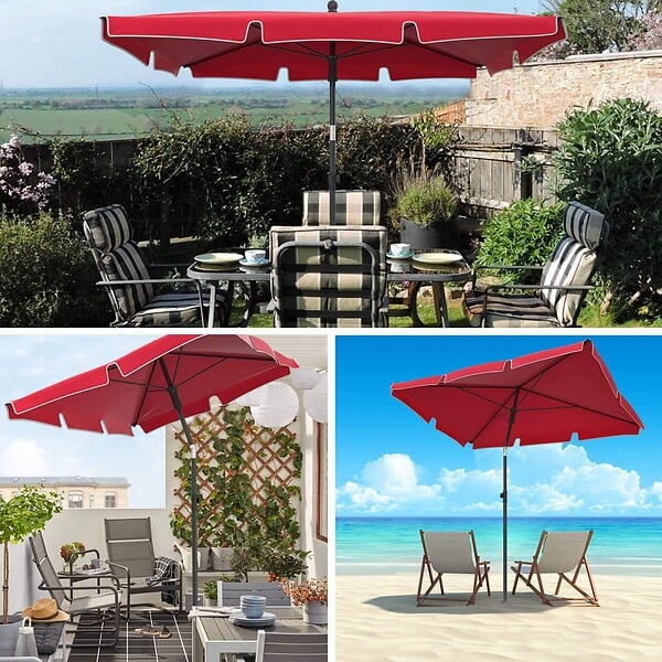 VOUNOT - Parasol rectangulaire 2x1.25m avec housse de protection rouge - large