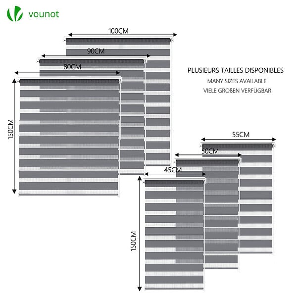 VOUNOT - Store enrouleur jour nuit double 45x150cm Gris - large