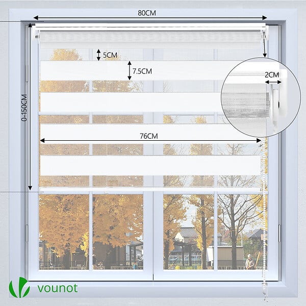 VOUNOT - Store enrouleur jour nuit double 80x150cm Blanc - large