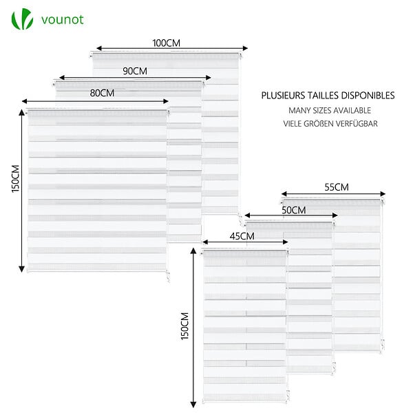 VOUNOT - Store enrouleur jour nuit double 80x150cm Blanc - large