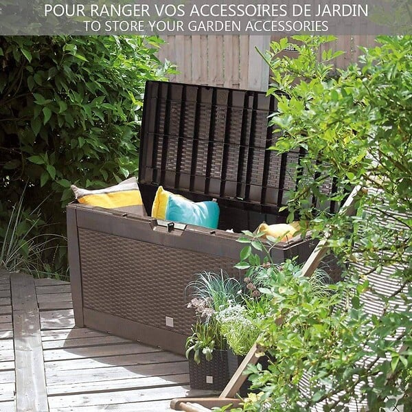 VOUNOT - Coffre de Rangement Exterieur 310L  en PP 119x48x60CM Style Polyrotin Marron - large