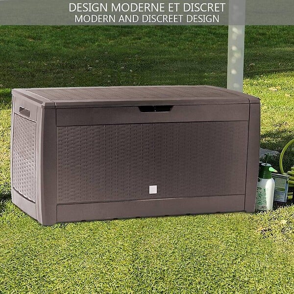 VOUNOT - Coffre de Rangement Exterieur 310L  en PP 119x48x60CM Style Polyrotin Marron - large