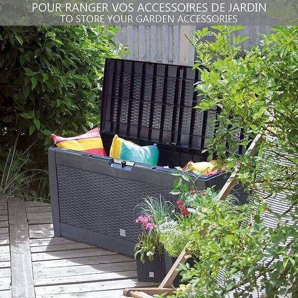VOUNOT - Coffre de Rangement Exterieur 310L  en PP 119x48x60CM Style Polyrotin Anthracite - large
