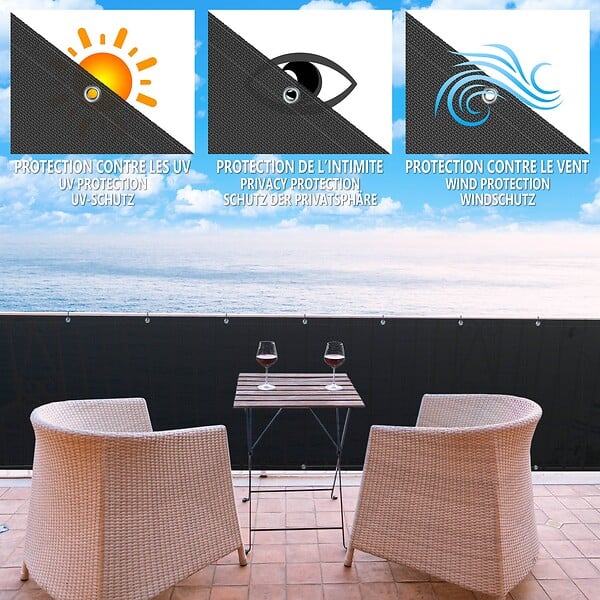 VOUNOT - Brise vue pour balcon HDPE Renforcé 230GR/M2 500x90cm noir - large