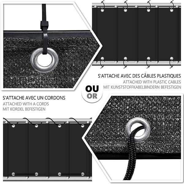 VOUNOT - Brise vue pour balcon HDPE Renforcé 230GR/M2 500x90cm noir - large