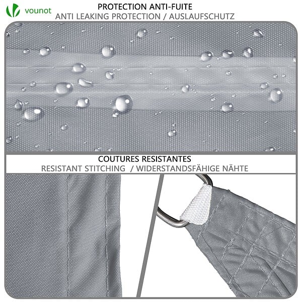VOUNOT - Voile d’ombrage Triangle Imperméable Polyester avec Corde 3x3x3m Gris - large