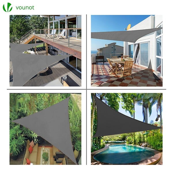 VOUNOT - Voile d ombrage Triangle HDPE avec 19 pcs kit de montage 3.6x3.6x3.6m Gris - large