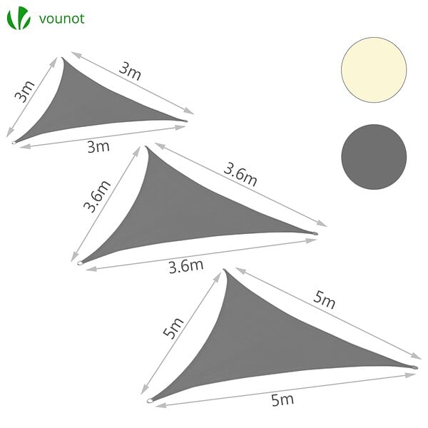 VOUNOT - Voile d ombrage Triangle HDPE avec 19 pcs kit de montage 3.6x3.6x3.6m Gris - large