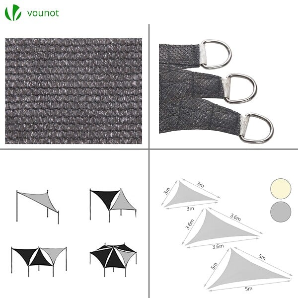 VOUNOT - Voile d ombrage Triangle HDPE avec 19 pcs kit de montage 3x3x3m Gris - large