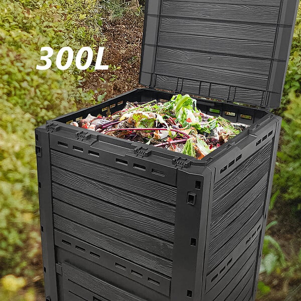 VOUNOT - Composteur de jardin 300L Qualité Supérieure pour Jardin Déchets Imitation Style bois noir - large