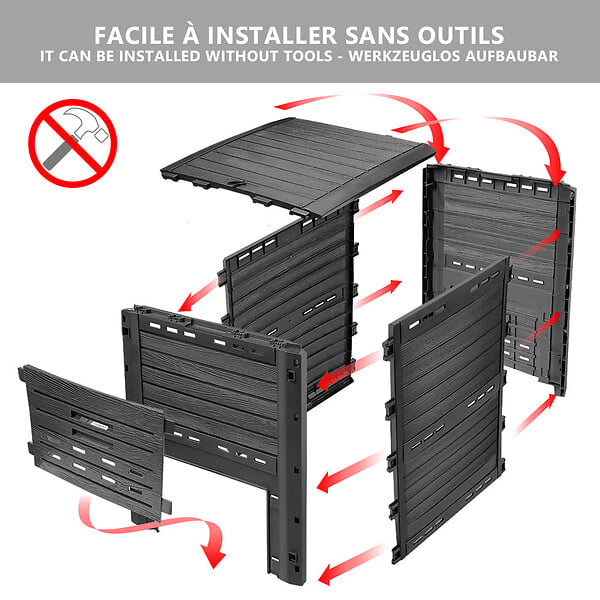 VOUNOT - Composteur de jardin 300L Qualité Supérieure pour Jardin Déchets Imitation Style bois noir - large
