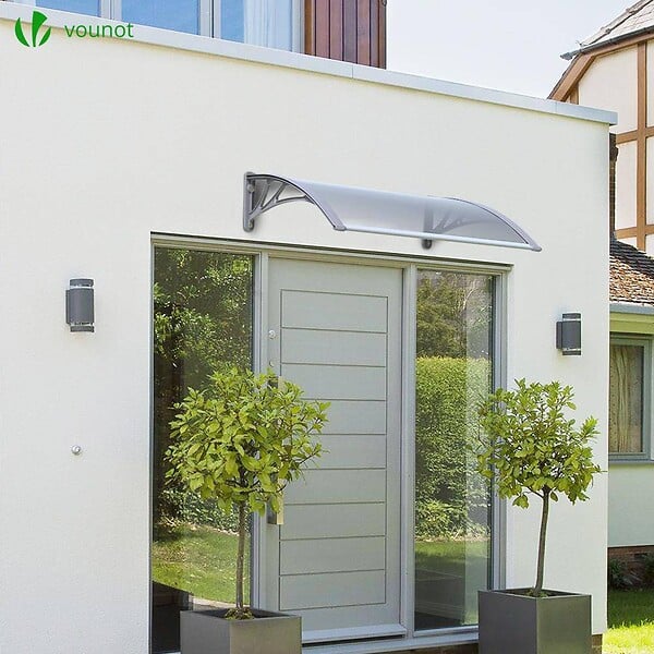 VOUNOT - Auvent de porte marquise 120x80 cm transparent en Polycarbonate anti UV Gris - large