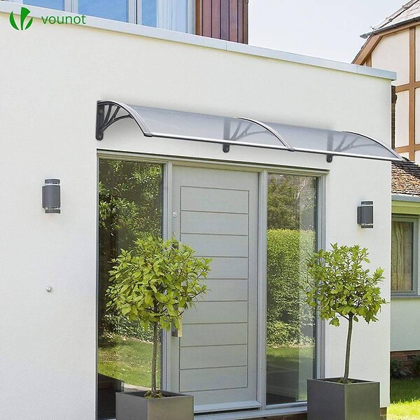 VOUNOT - Auvent de porte marquise 200x80 cm transparent en Polycarbonate anti UV Gris - large